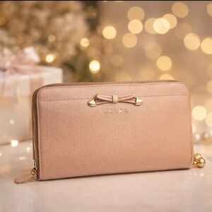 Prada Mauve Leather Wallet with Gold Accents